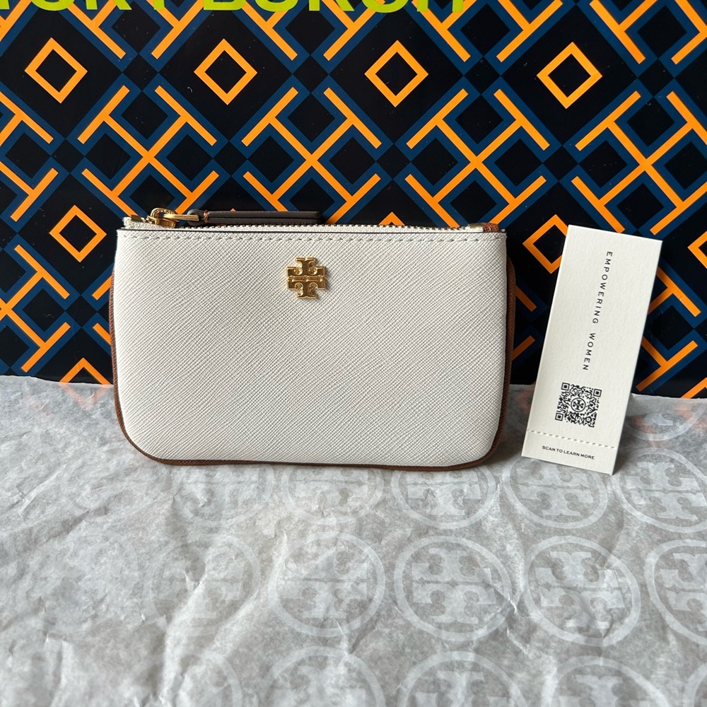 Tory Burch Cream and Brown Key & Card Holder